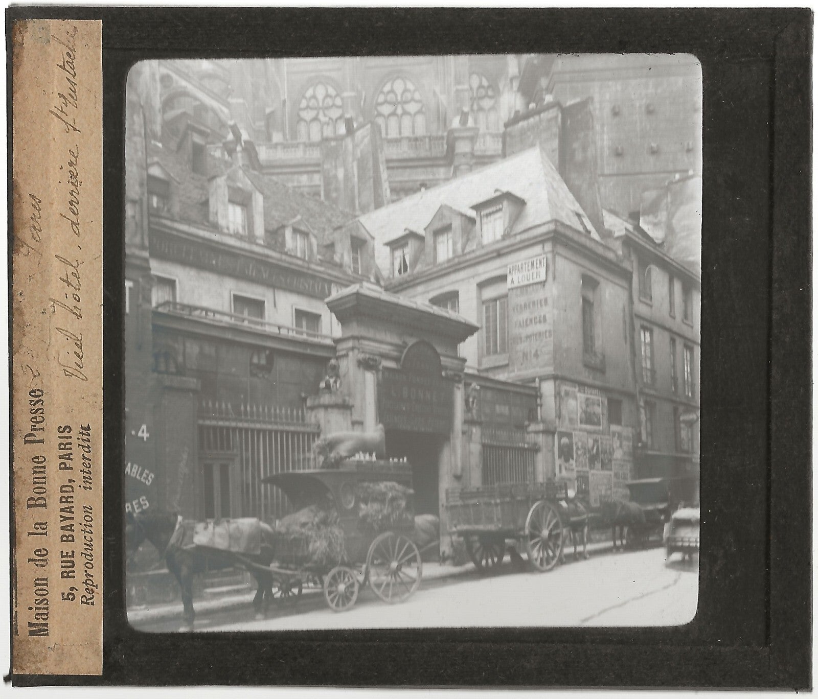 Hôtel de Royaumont, Paris, photo ancienne plaque de verre, positif 8,5x10 cm