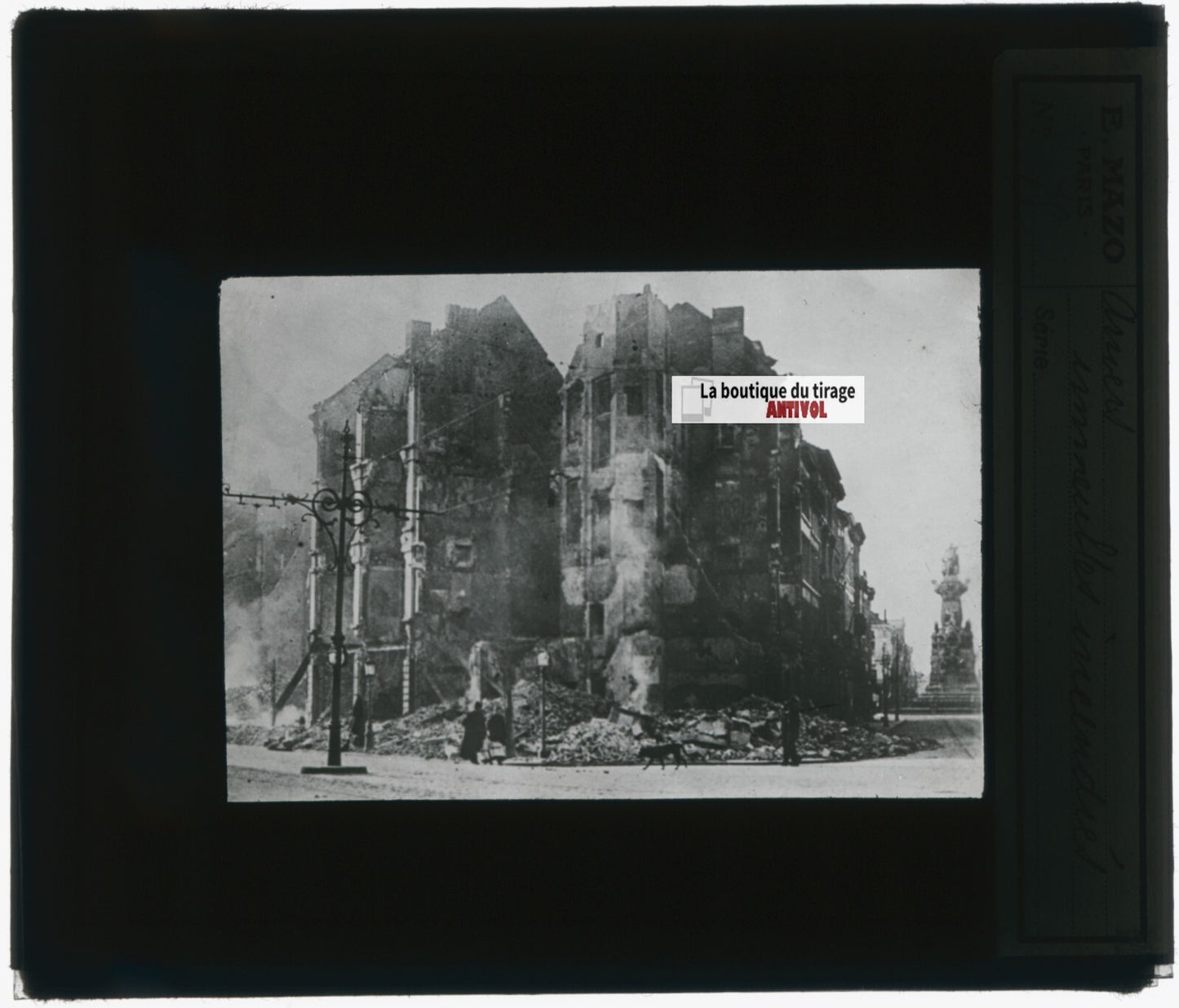 Anvers en flammes, guerre, photo plaque verre, noir & blanc, positif 8,5x10 cm
