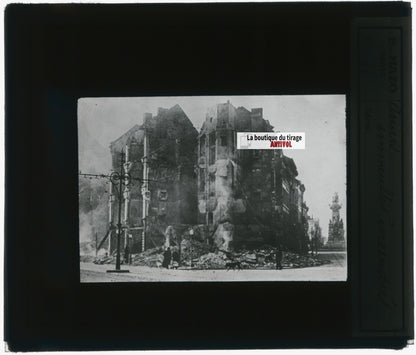 Anvers en flammes, guerre, photo plaque verre, noir & blanc, positif 8,5x10 cm
