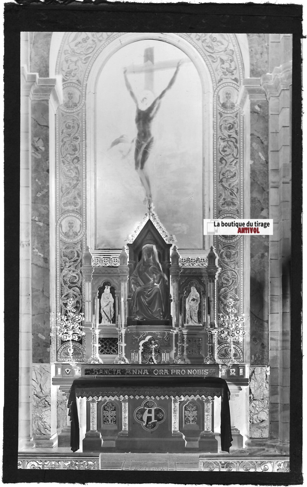 Plaque verre photo négatif noir & blanc 9x14 cm, Strasbourg, Sainte-Anne autel