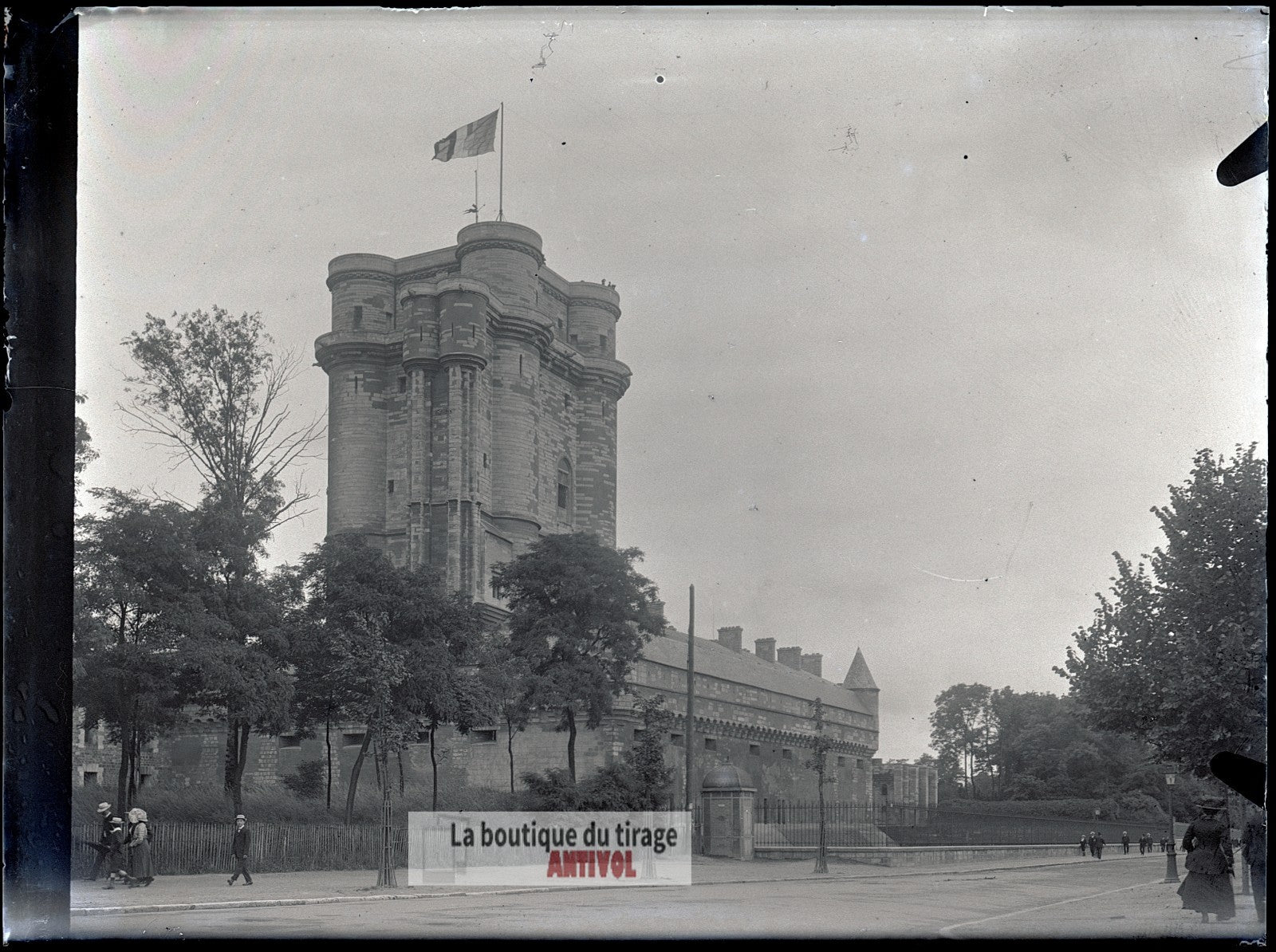 Donjon de Vincennes, France, plaque verre, photo ancienne, négatif 9x12 cm