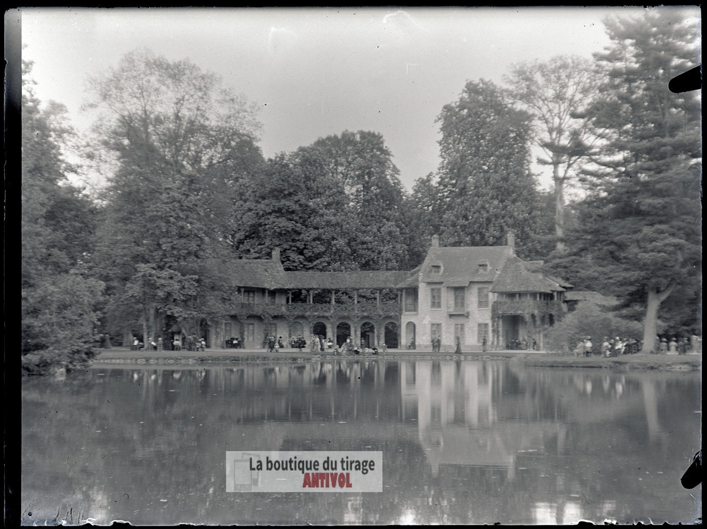 Le Hameau de la Reine, Versailles, plaque verre, photo ancienne, négatif 9x12 cm