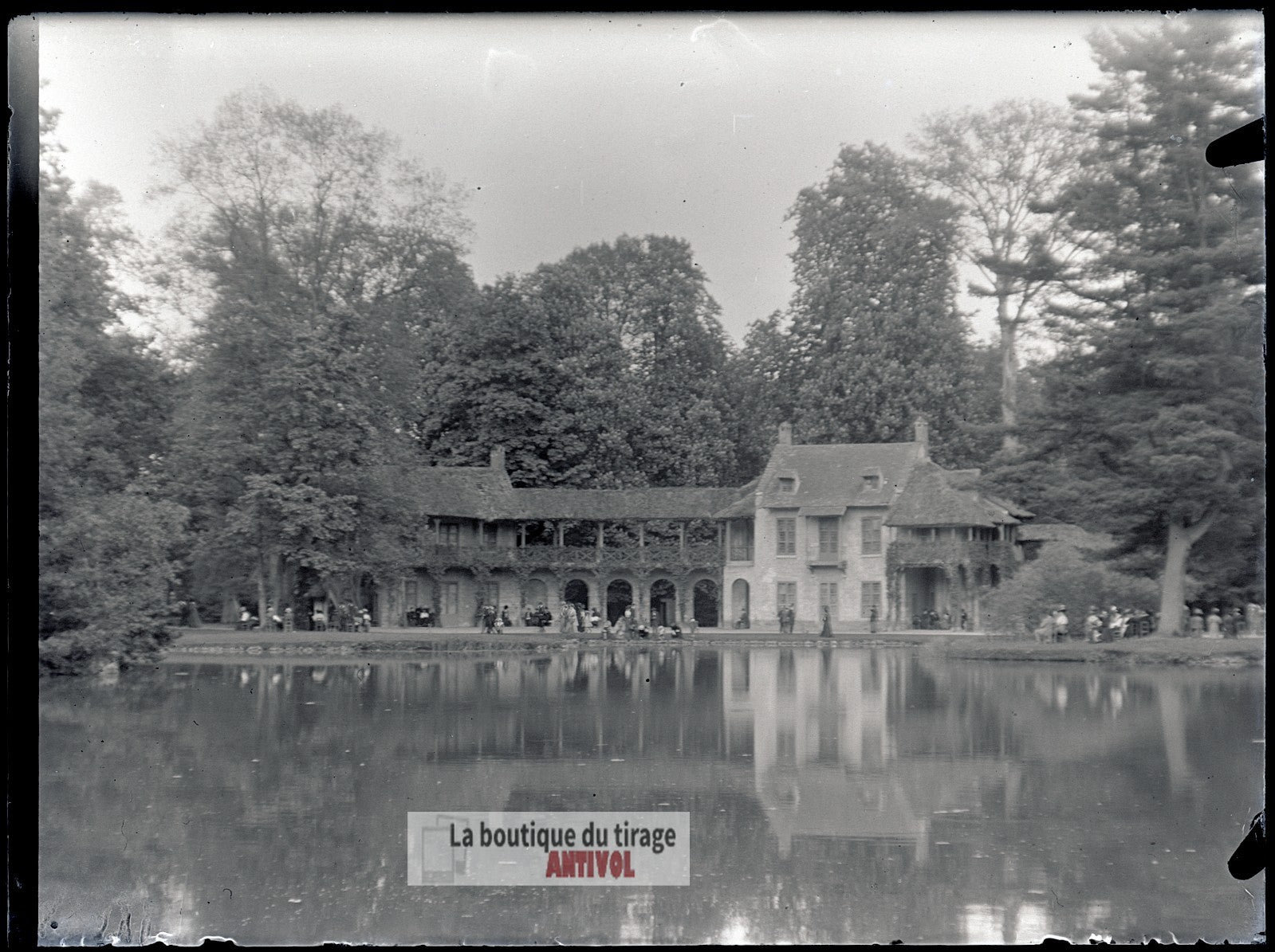 Le Hameau de la Reine, Versailles, plaque verre, photo ancienne, négatif 9x12 cm