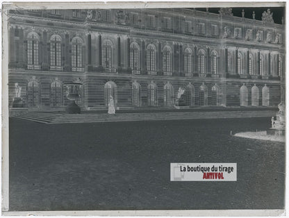 Façade du château de Versailles, plaque verre photo ancienne, négatif 9x12 cm
