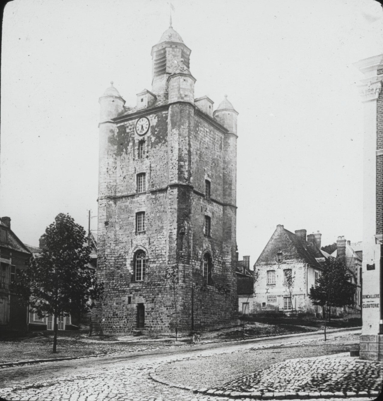 Beffroi de Saint-Riquier, Somme, photo ancienne plaque verre, positif 8,5x10 cm