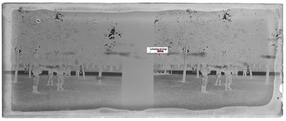 Hommes, jeu, Plaque verre photo stéréo, négatif noir & blanc 4,5x10,7 cm