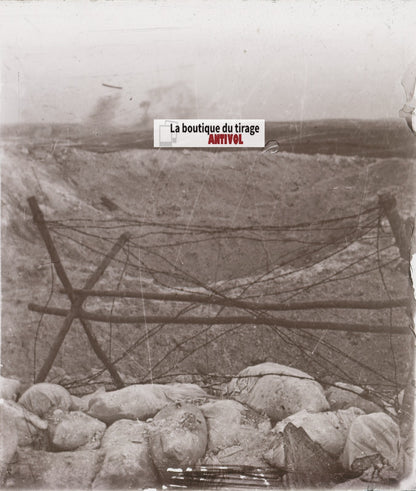 Entonnoirs de Nanteuil, WW1, plaque verre stéréo, photo ancienne 4,5x10,7 cm