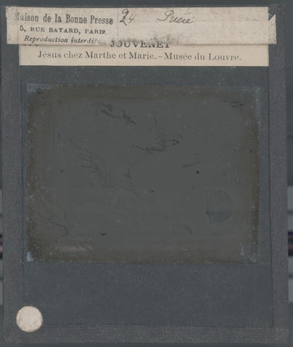 Le Christ chez Marthe et Marie, dessin peinture, plaque verre, positif 8,5x10 cm