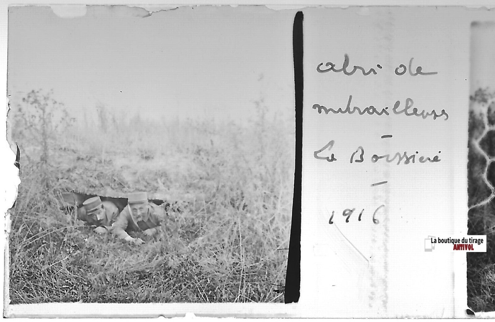 Laboissière-en-Santerre, Plaque verre stéréo, positif noir & blanc 4,5x10,7 cm