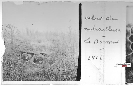 Laboissière-en-Santerre, Plaque verre stéréo, positif noir & blanc 4,5x10,7 cm