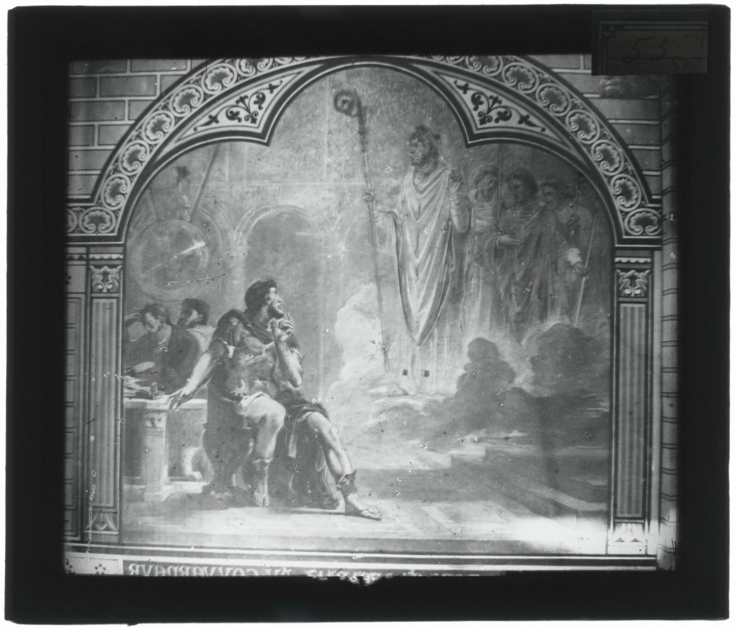 Scène religieuse, dessin peinture, photo plaque verre, positif 8,5x10 cm