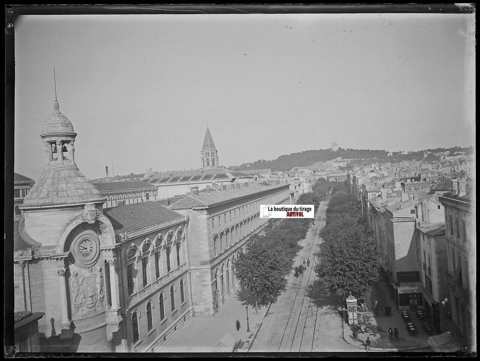 Nîmes, Victor-Hugo, Plaque verre photo ancienne, négatif noir & blanc 9x12 cm