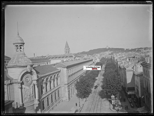 Nîmes, Victor-Hugo, Plaque verre photo ancienne, négatif noir & blanc 9x12 cm