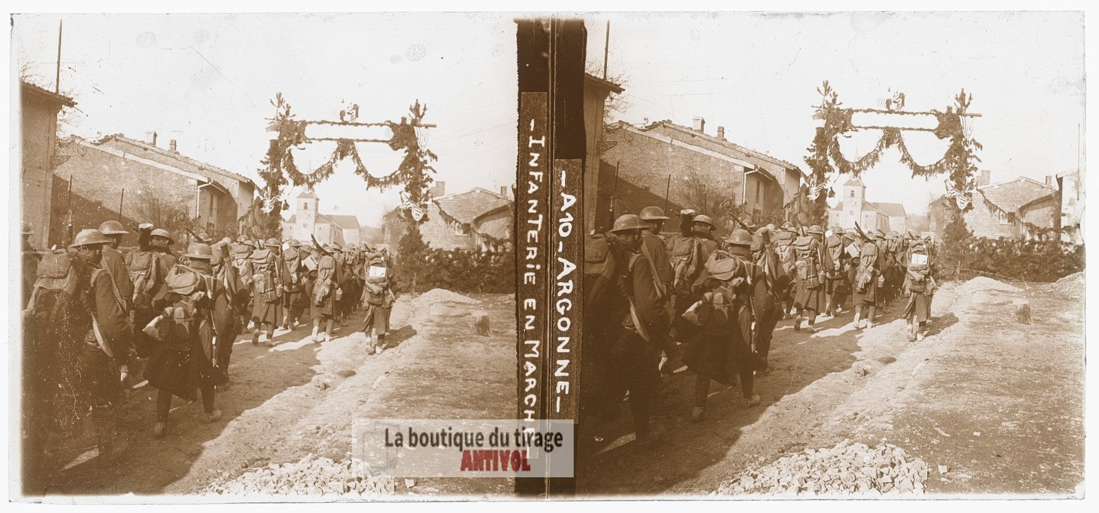 Argonne, infanterie, guerre WW1, plaque verre photo ancienne stéréo 6x13 cm