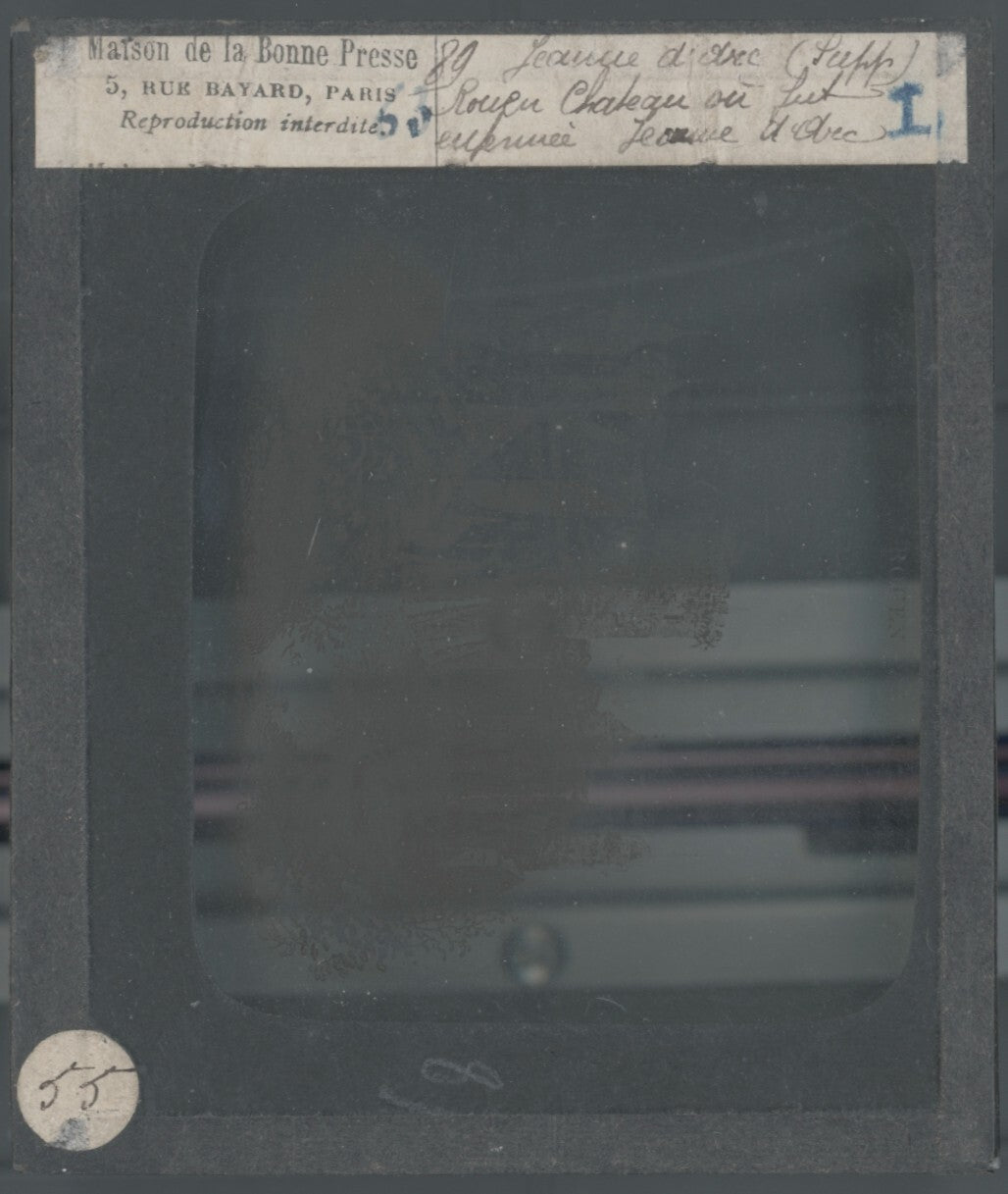 Jeanne d'Arc, château de Rouen, plaque ancienne verre, positif 8,5x10 cm