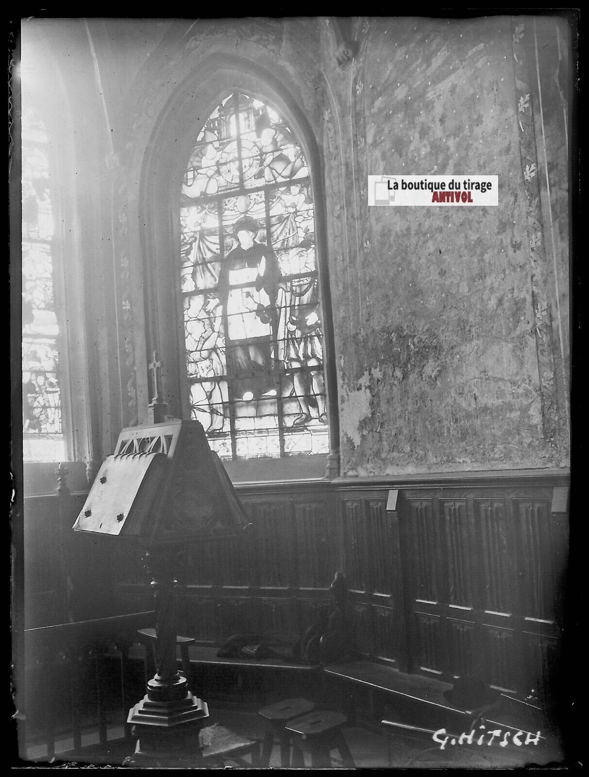 Église Saint-Ouen des Iffs, Plaque verre photo, négatif noir & blanc 9x12 cm