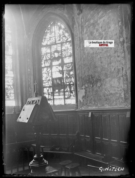 Église Saint-Ouen des Iffs, Plaque verre photo, négatif noir & blanc 9x12 cm