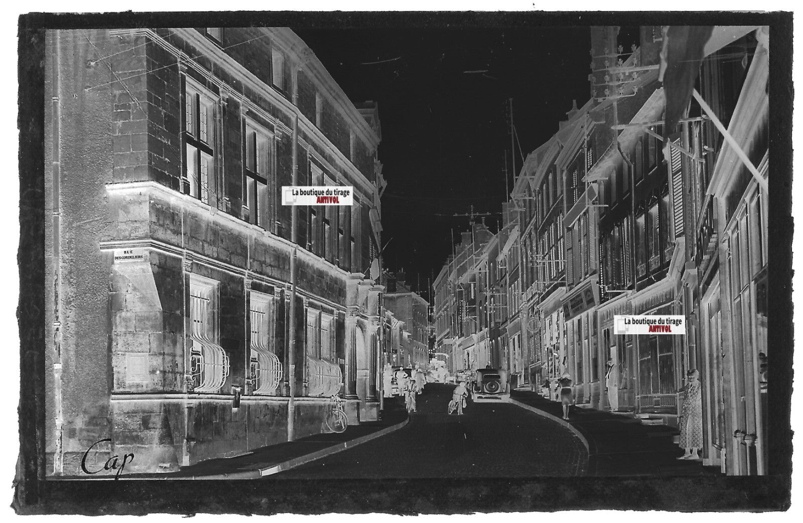 Plaque verre photo négatif noir & blanc 9x14 cm Neufchâteau voitures, Vosges