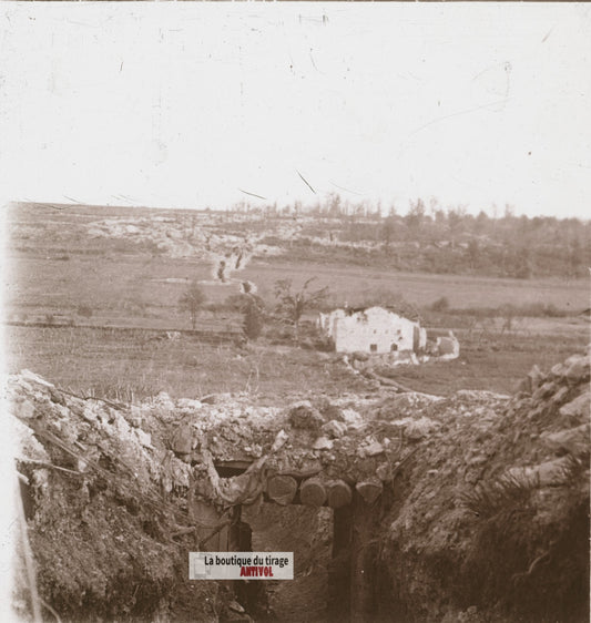 Ravin Damloup, Verdun WW1, plaque de verre stéréo, photo ancienne 4,5x10,7 cm