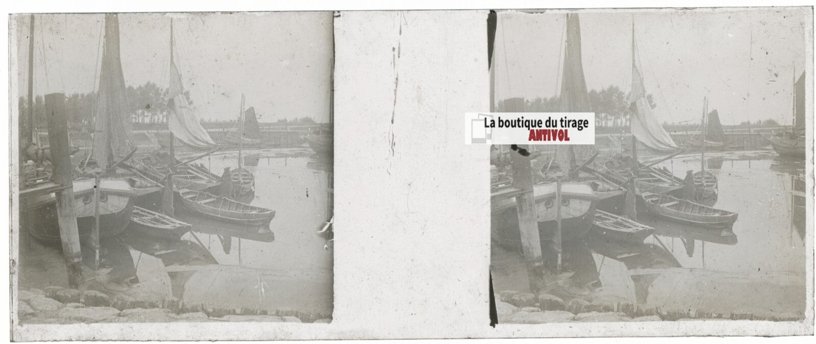 Bateaux France, Plaque verre stéréo, positif noir & blanc 4,5x10,7 cm