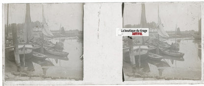 Bateaux France, Plaque verre stéréo, positif noir & blanc 4,5x10,7 cm