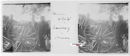 Rouvroy, canon WW1, Plaque verre stéréo, positif noir & blanc 4,5x10,7 cm