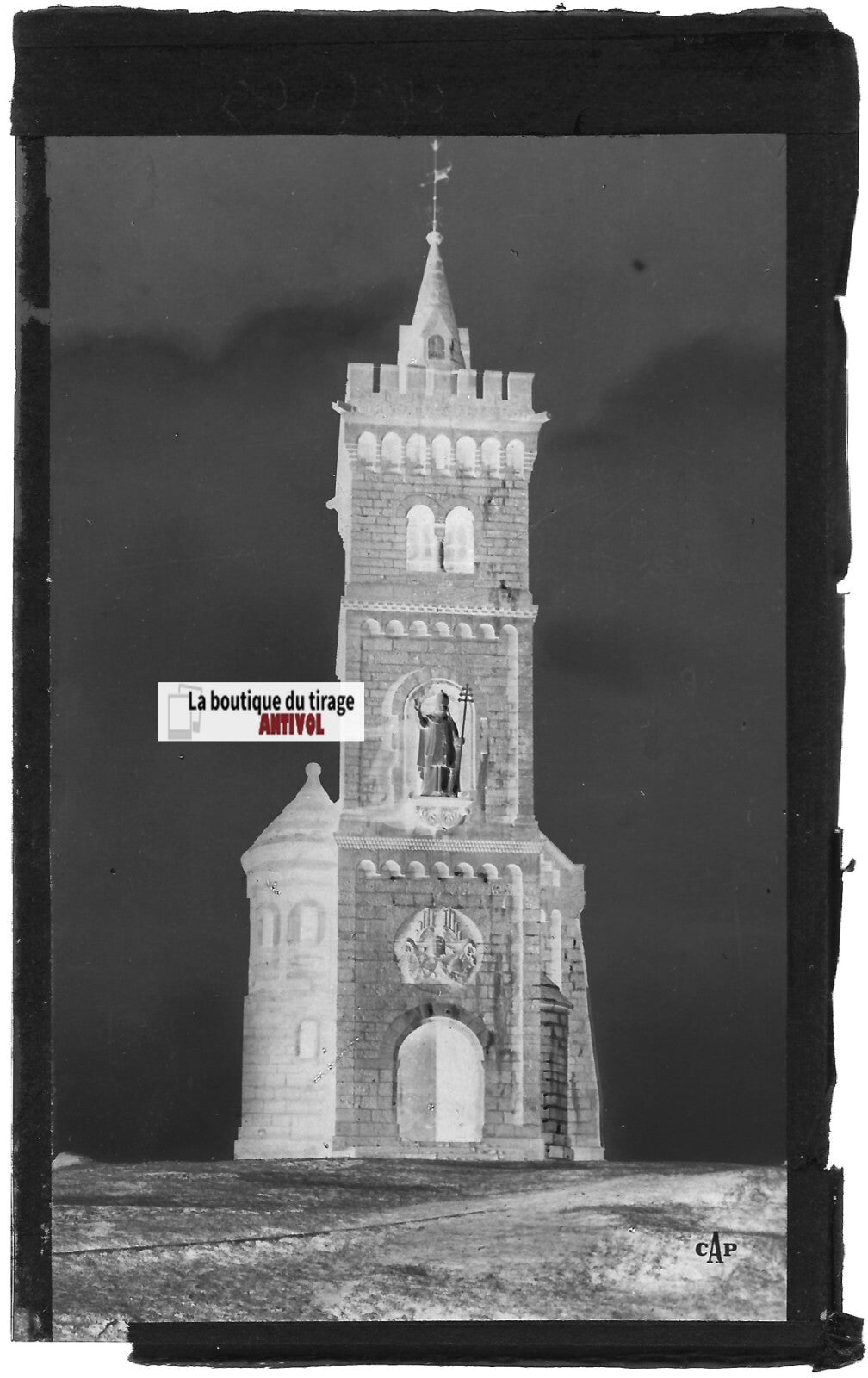 Plaque verre photo, négatif noir & blanc 9x14 cm, Dabo, Chapelle Saint-Léon