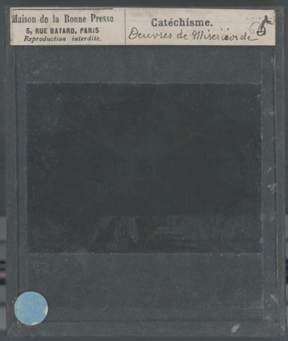 Scène religieuse, catéchisme, dessin peinture, plaque verre, positif 8,5x10 cm