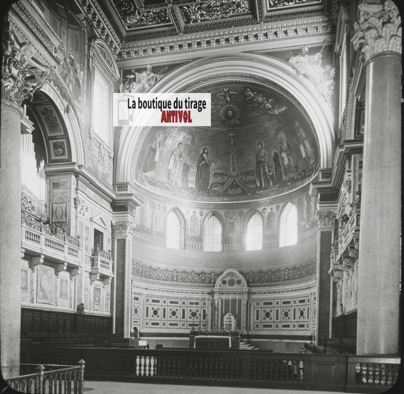 Basilique Saint-Jean-de-Latran, photo ancienne plaque verre, positif 8,5x10 cm