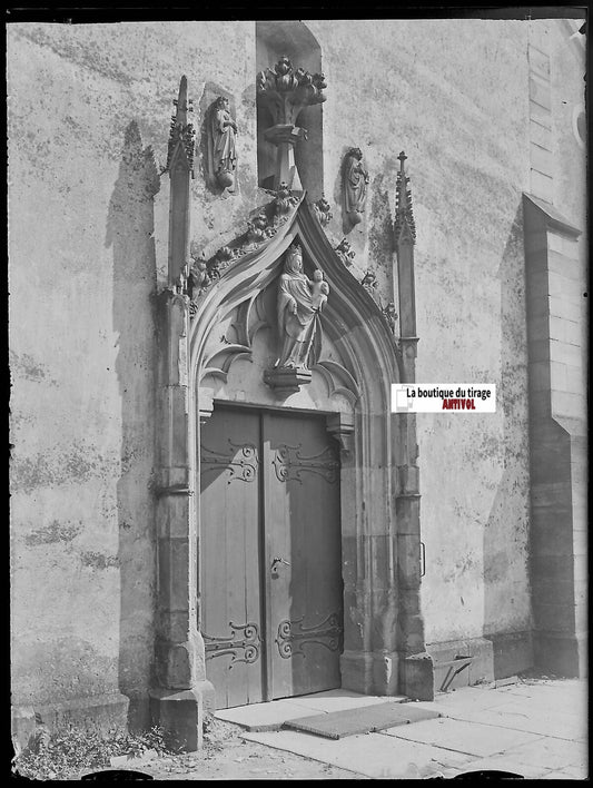 Eglise, Rosenwiller, Plaque verre photo, négatif ancien noir & blanc 9x12 cm