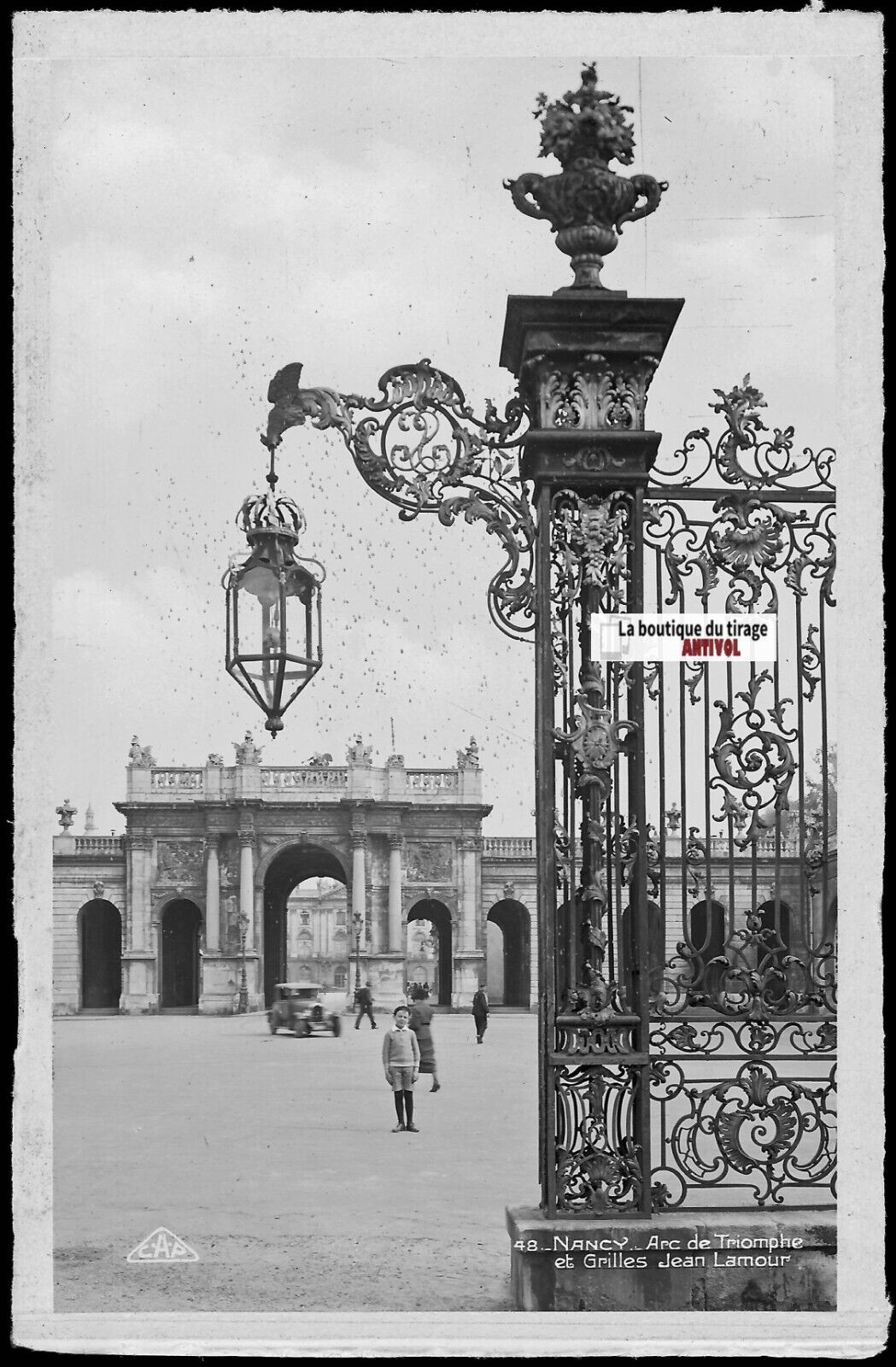 Plaque verre photo vintage, négatif noir & blanc 9x14 cm, Nancy, Arc de Triomphe