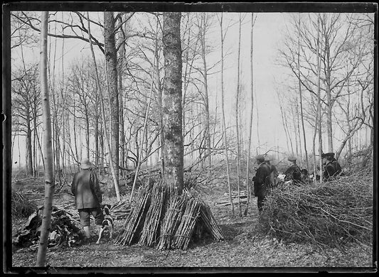 Plaque verre photo ancienne négatif noir et blanc 6x9 cm hommes chasse chien 