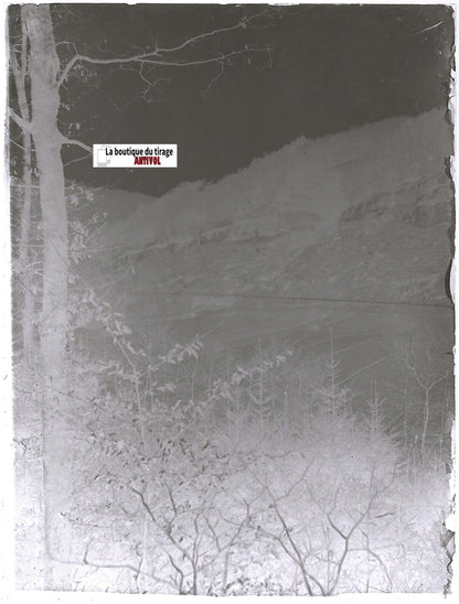 Paysage, route, Plaque verre photo ancienne, négatif noir & blanc 9x12 cm