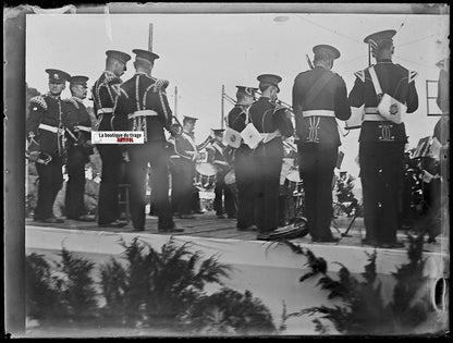 Jersey, Guernesey, orchestre, Plaque verre photo, négatif noir & blanc 9x12 cm