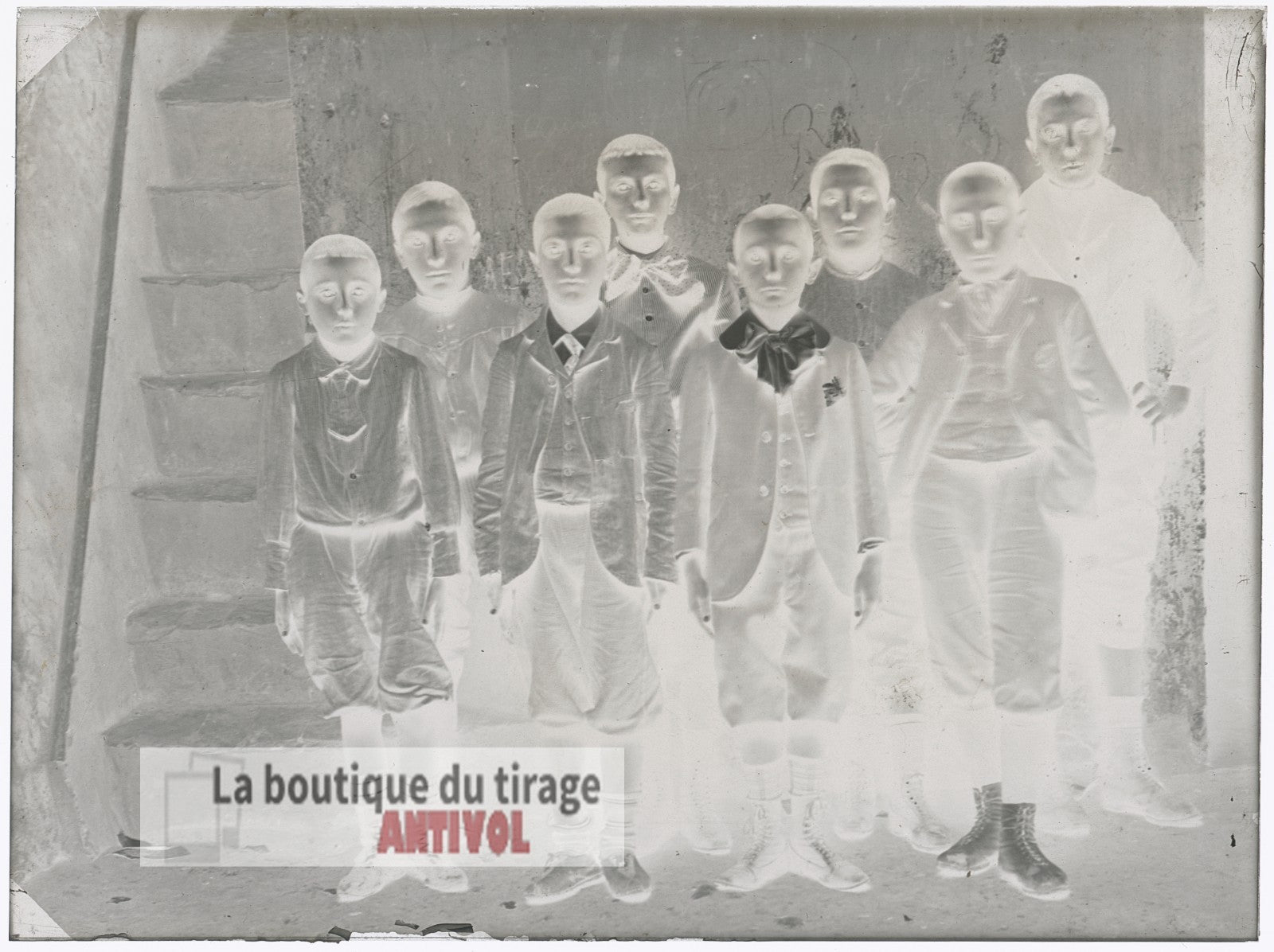 Groupe d’écoliers, garçons, plaque verre, photo ancienne, négatif 9x12 cm