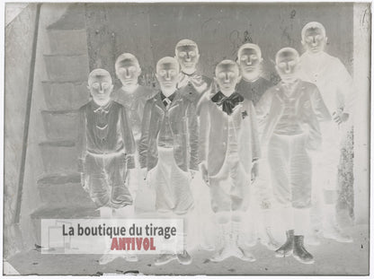 Groupe d’écoliers, garçons, plaque verre, photo ancienne, négatif 9x12 cm