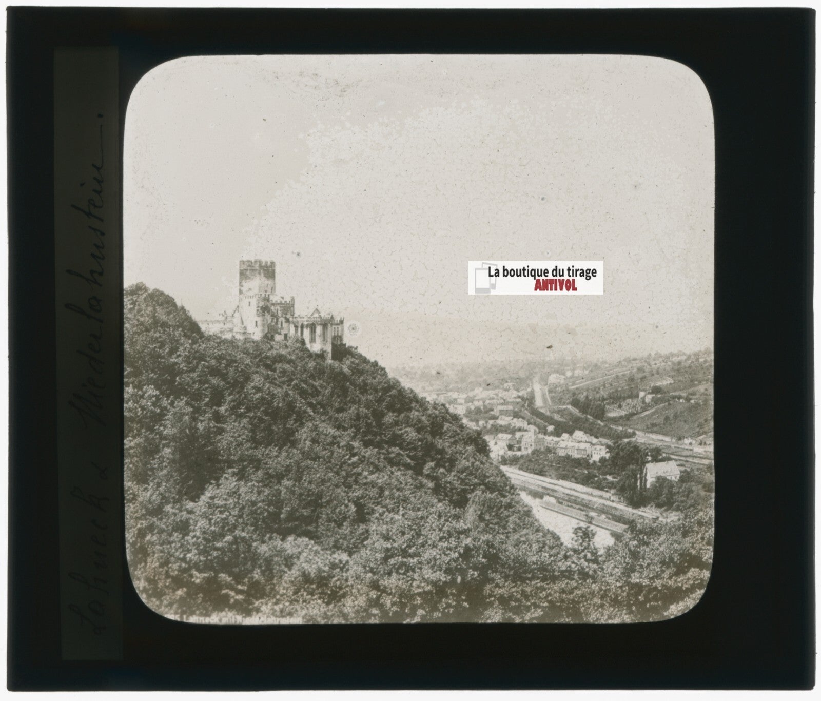 Château de Berg Lahneck, photo plaque verre, noir & blanc, positif 8,5x10 cm