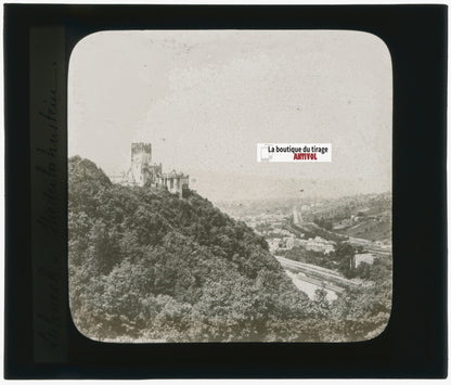 Château de Berg Lahneck, photo plaque verre, noir & blanc, positif 8,5x10 cm
