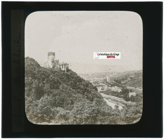 Château de Berg Lahneck, photo plaque verre, noir & blanc, positif 8,5x10 cm