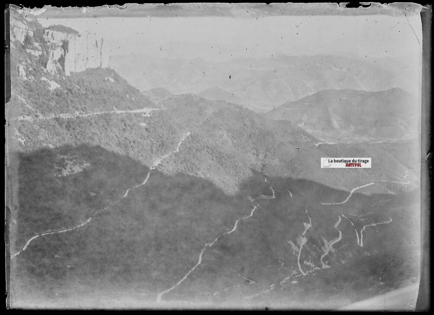 Plaque verre photo ancienne négatif noir et blanc 6x9 cm paysage Vercors France - La Boutique Du Tirage 