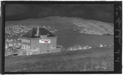 Plaque verre photo, négatif noir & blanc 9x14 cm, Le Markstein, Hôtel Bellevue