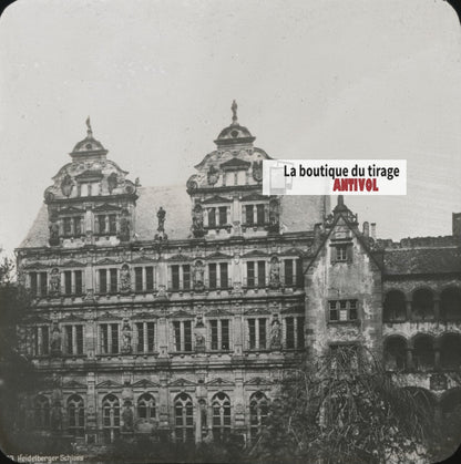 Château de Heidelberg, Allemagne, photo plaque verre, positif 8,5x10 cm