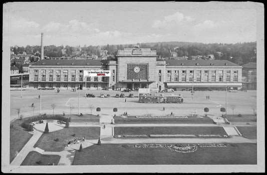 Plaque verre photo négatif noir & blanc 9x14 cm, gare de Mulhouse, Haut-Rhin