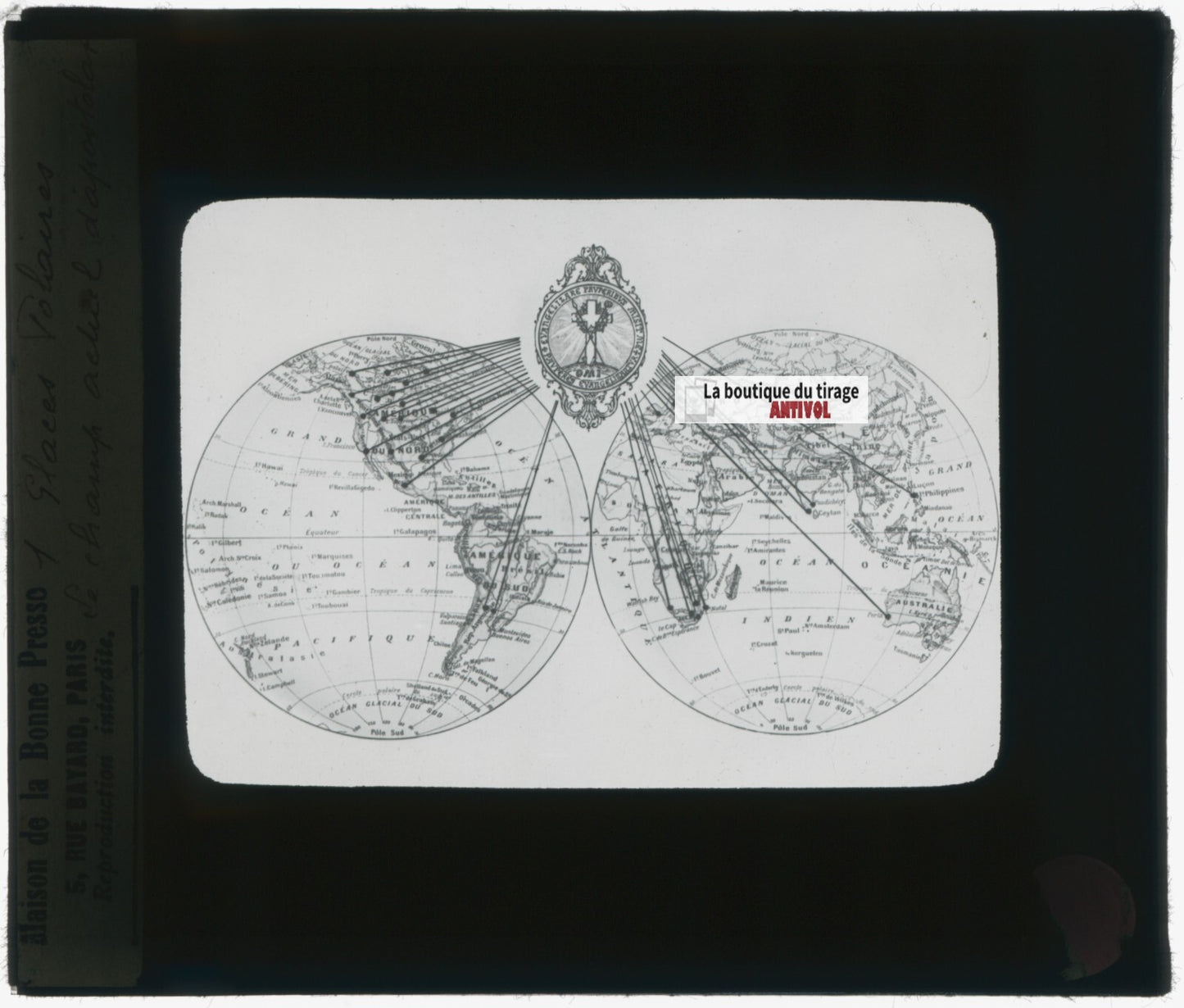 Carte missionnaire, photo plaque verre, noir & blanc, positif 8,5x10 cm