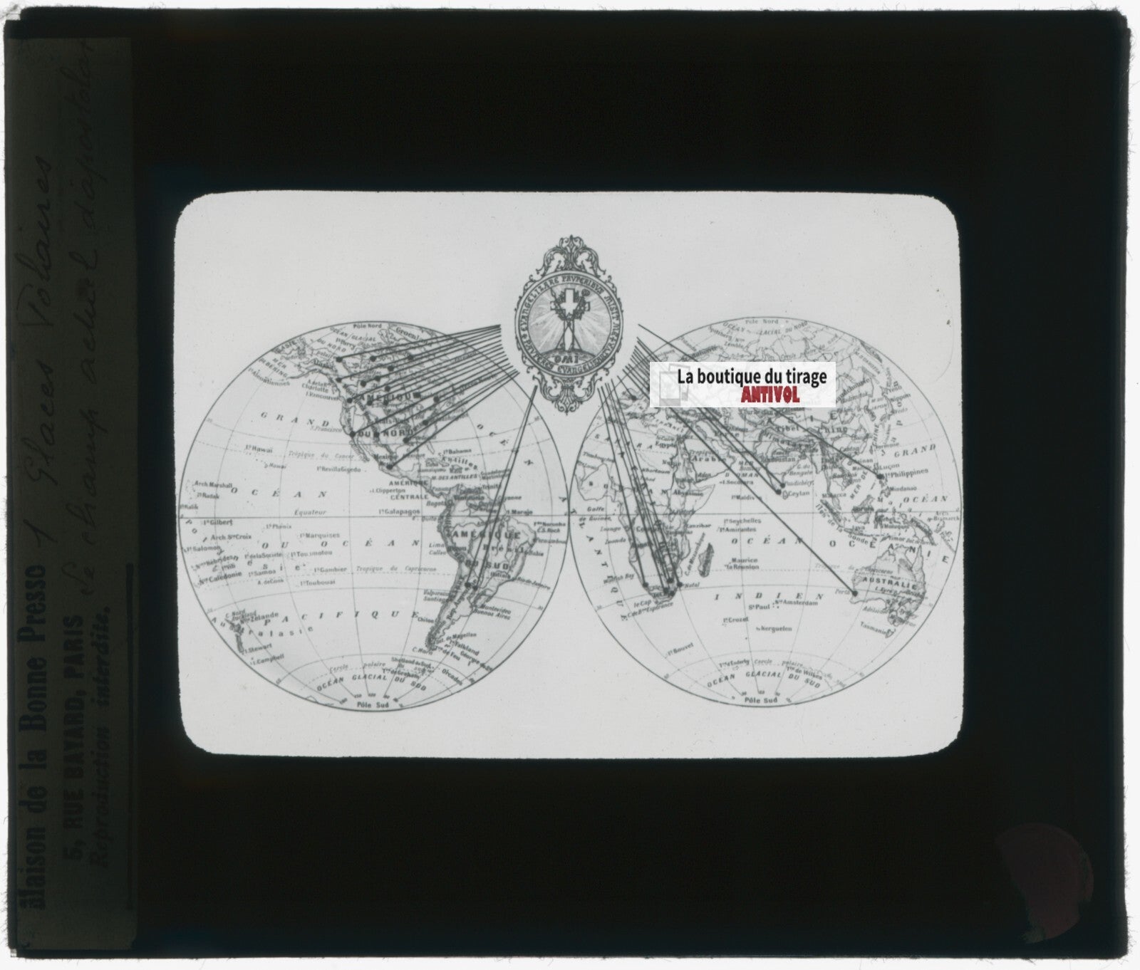 Carte missionnaire, photo plaque verre, noir & blanc, positif 8,5x10 cm