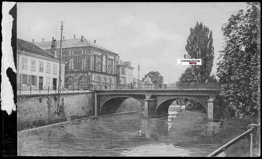 Plaque verre photo, négatif noir & blanc 9x14 cm, Sarrebourg, pont Sarre, France