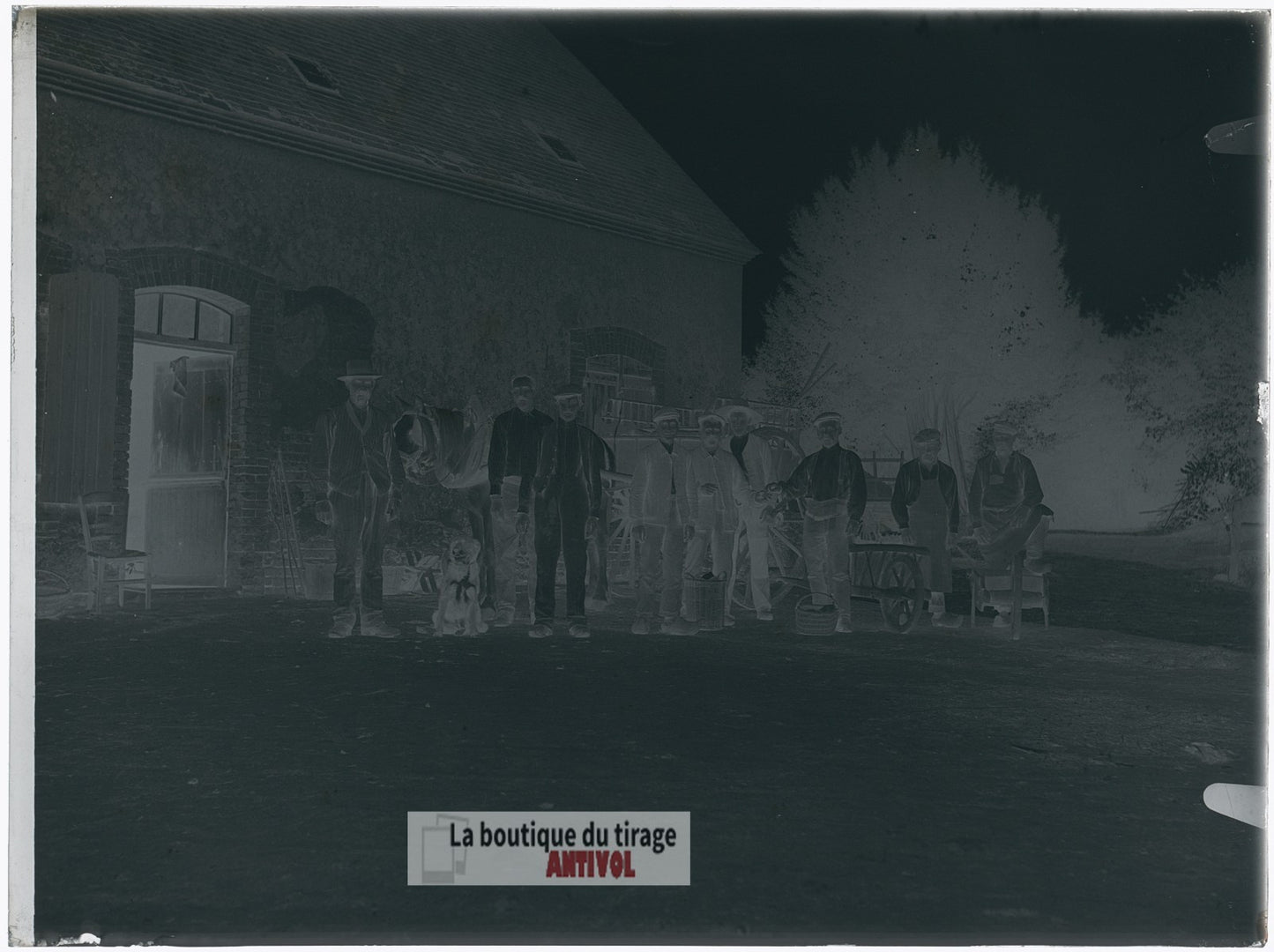 Hommes de la ferme, France, plaque verre, photo ancienne, négatif 9x12 cm