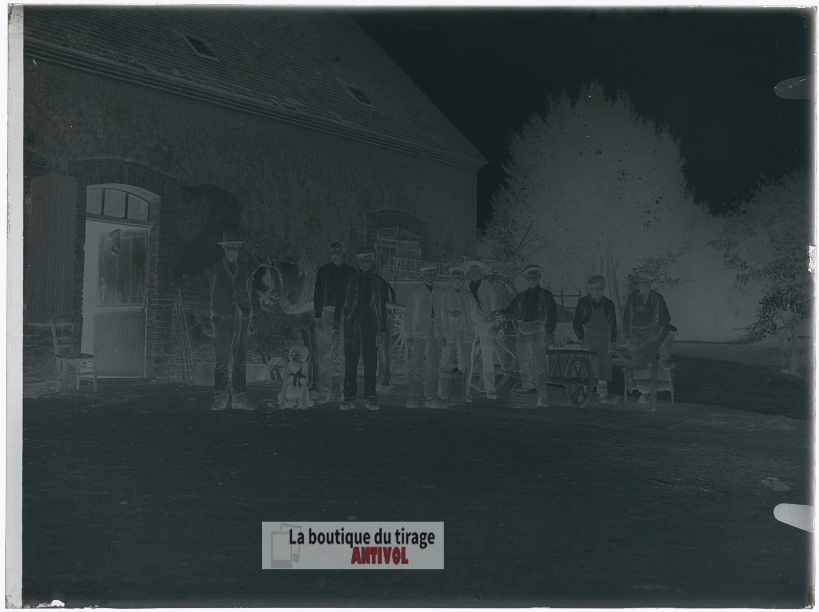 Hommes de la ferme, France, plaque verre, photo ancienne, négatif 9x12 cm