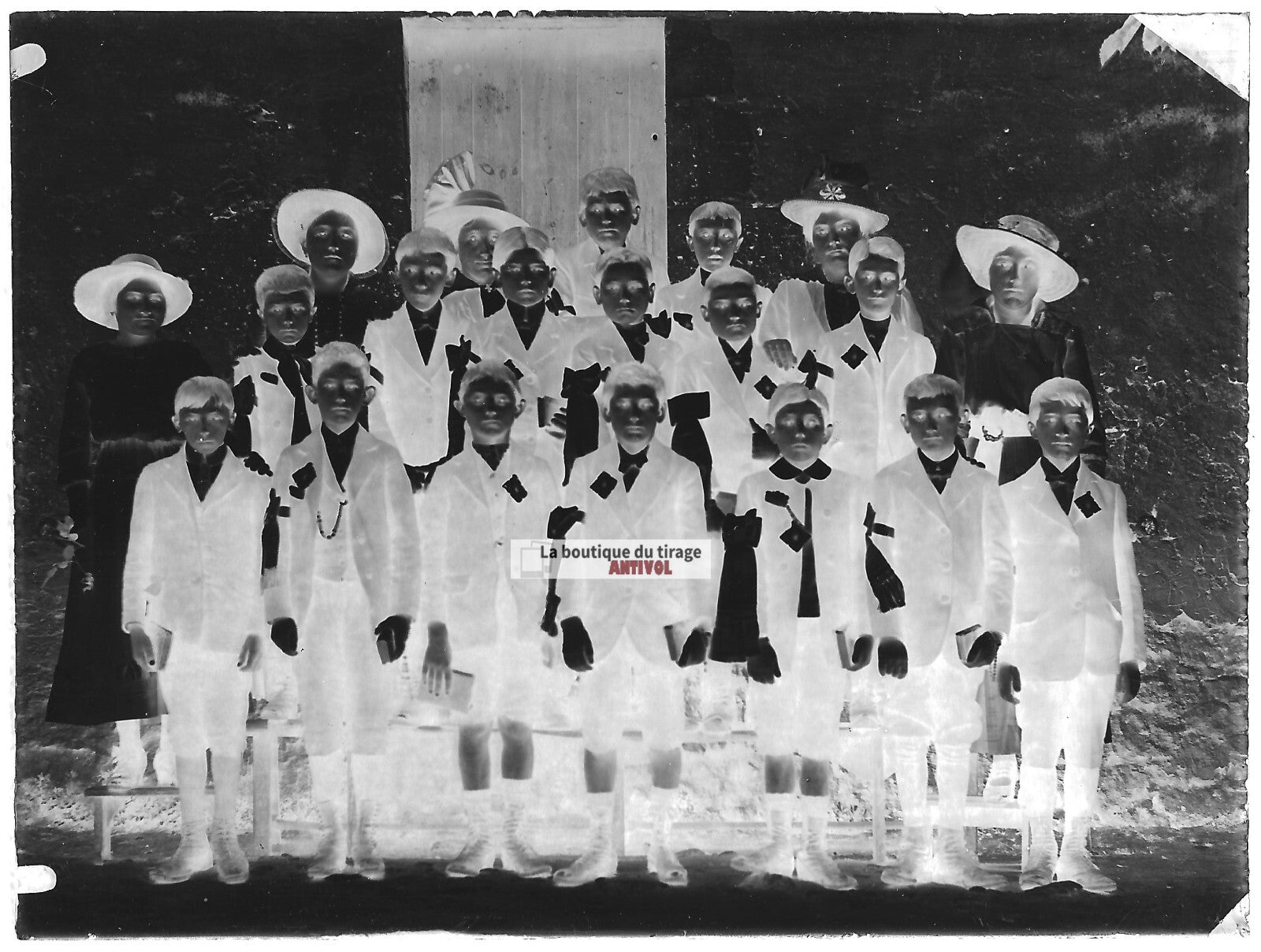 Plaque verre photo ancienne négatif noir et blanc 9x12 cm groupe enfants France