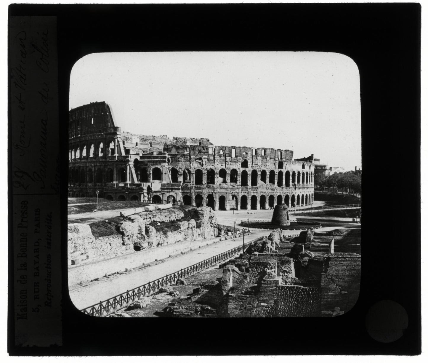 Colisée, Rome Italie, photo ancienne plaque de verre, positif 8,5x10 cm